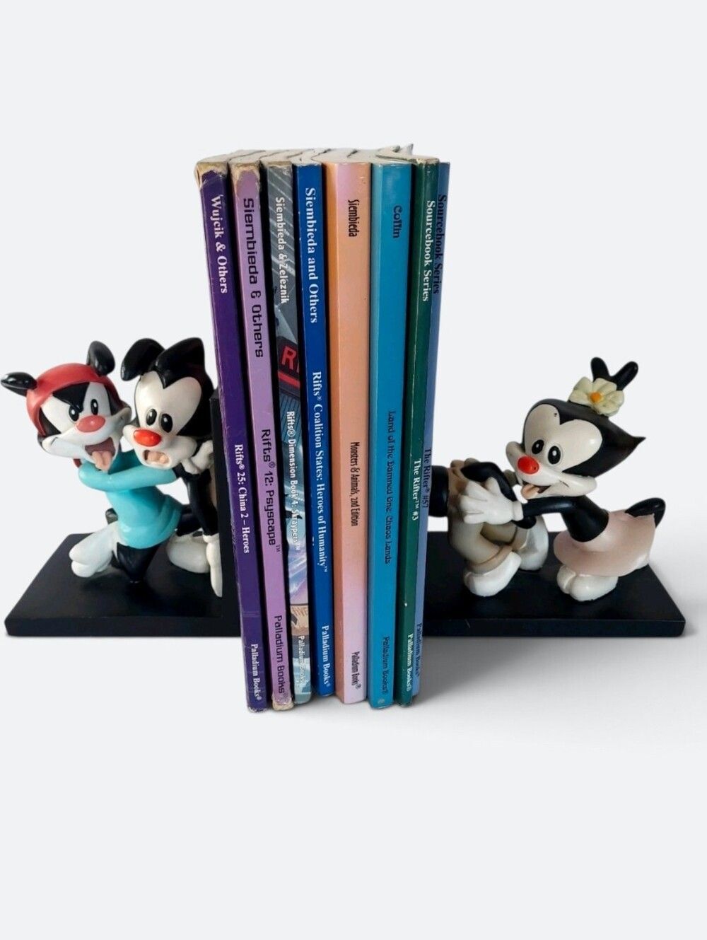 Vintage 1995 Warner Bros WB Animaniacs Yakko Wakko Dot Heavy Bookends Resin Wood